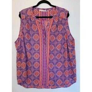 Violet & Claire Size 3X Red/Purple/White  Geometric Sleeveless Tunic Blouse